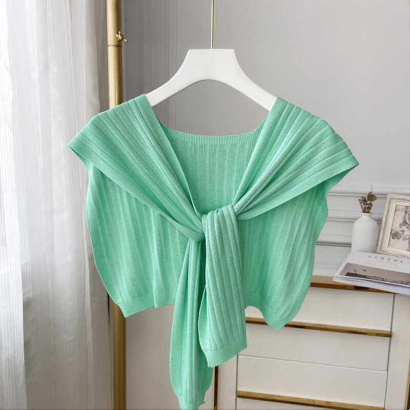 Ladies New Summer Thin Sun Shawl Ice Silk Knit Fashion All-Match Scarf Women Short Neck Guard Pure Color Breathable Muffle