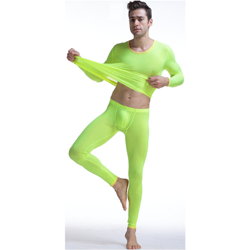 Men's Underwear Home Set, Ice Silk Top, Long Pants, Tight, Sexy Bullet Fashion, Top and Bottom
