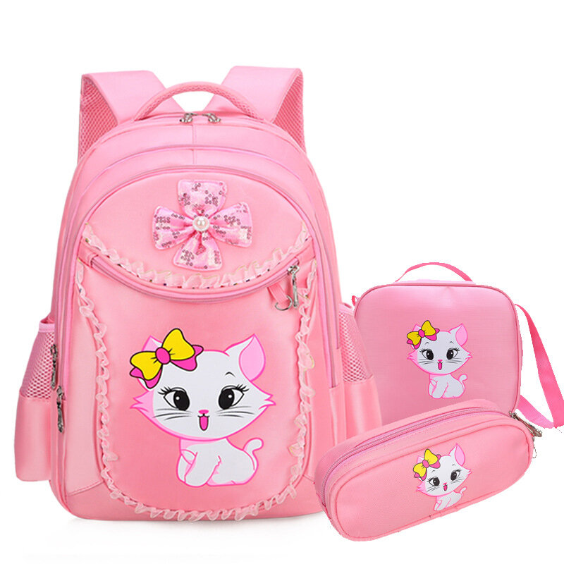 لطيف الوردي حقيبة مدرسية لفتاة طالب المراهقين حقيبة مدرسية مجموعة الأطفال على ظهره مع مقلمة