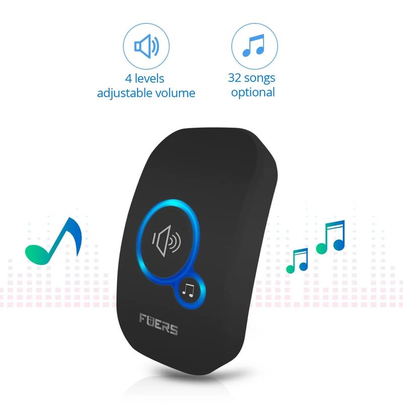 Fuers Wireless Doorbell Waterproof Door Chime Kit Welcome Chime Home Door Bell Intelligent 32 Songs Melodies Sound And LED