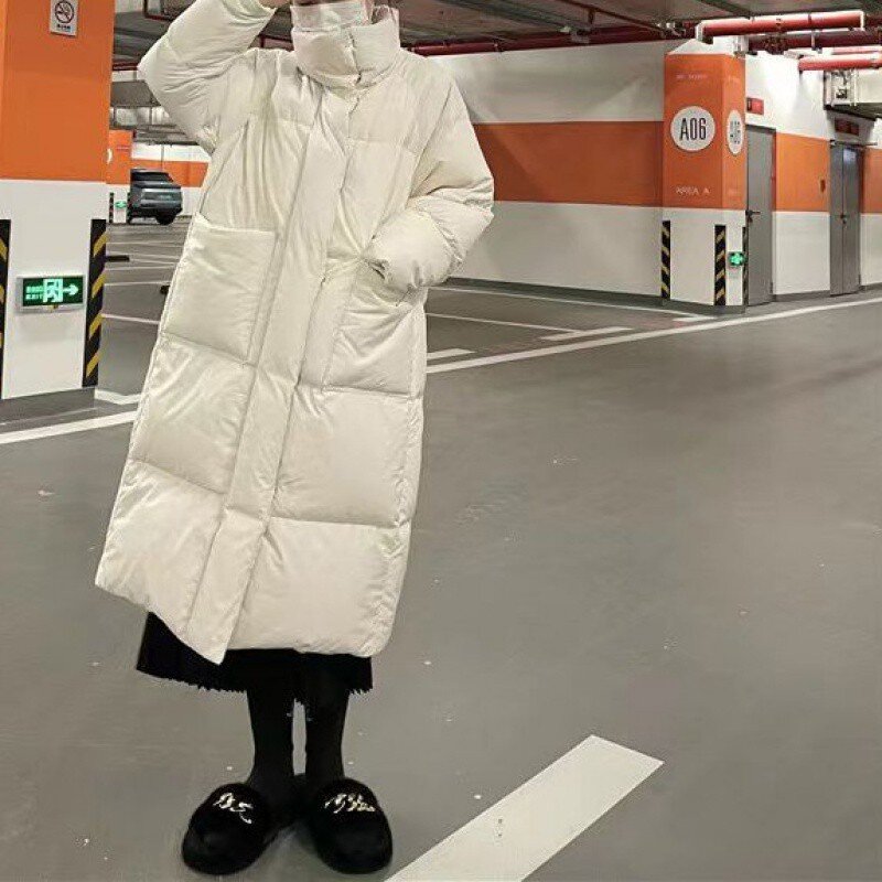 Jaket Down wanita, mantel musim dingin wanita baru 2023, panjang setengah, parka longgar, tebal, hangat, pakaian luar Waktu santai, mantel serbaguna