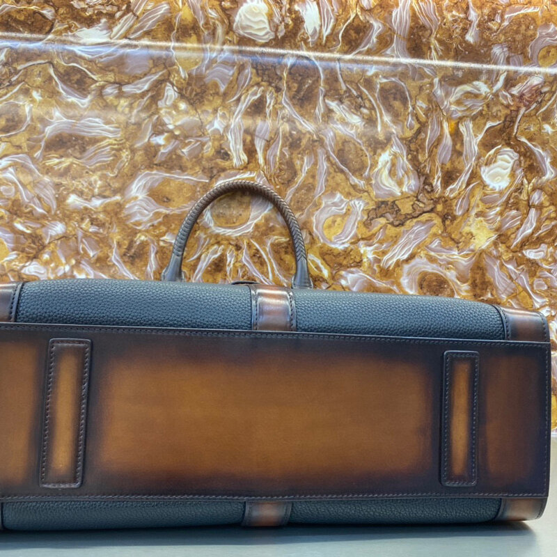 Seetoo-maletín clásico de piel de vaca con hebilla para hombre, bolso de negocios personalizado, portafolio, 41x28x16cm