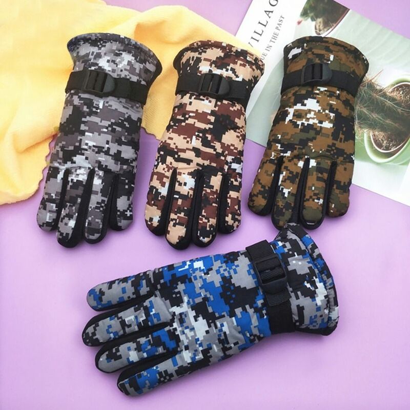 Inverno impermeabile stampa mimetica Outdoor Snowboard guanti antivento a maniche lunghe guanti da sci per bambini spessi e caldi
