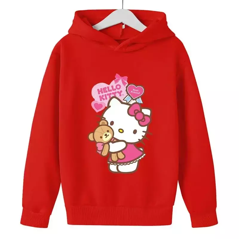 Sudaderas con capucha de Hello Kitty para niños y niñas, sudaderas Kawaii con estampado de dibujos animados, sudaderas de manga larga para niños, Tops gráficos de Anime para niños, primavera y otoño
