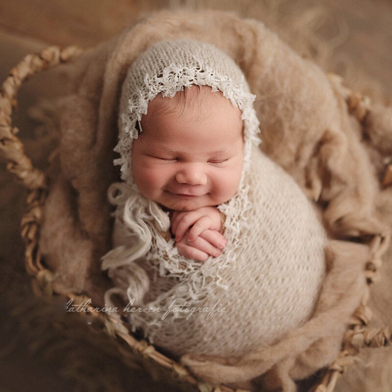 Recém-nascido Fotografia Mohair Chapéu e Envoltório, Malha Cap Wraps, Baby Photo Props, Acessórios Infantis, Estúdio de Tiro, 2Pcs por Conjunto