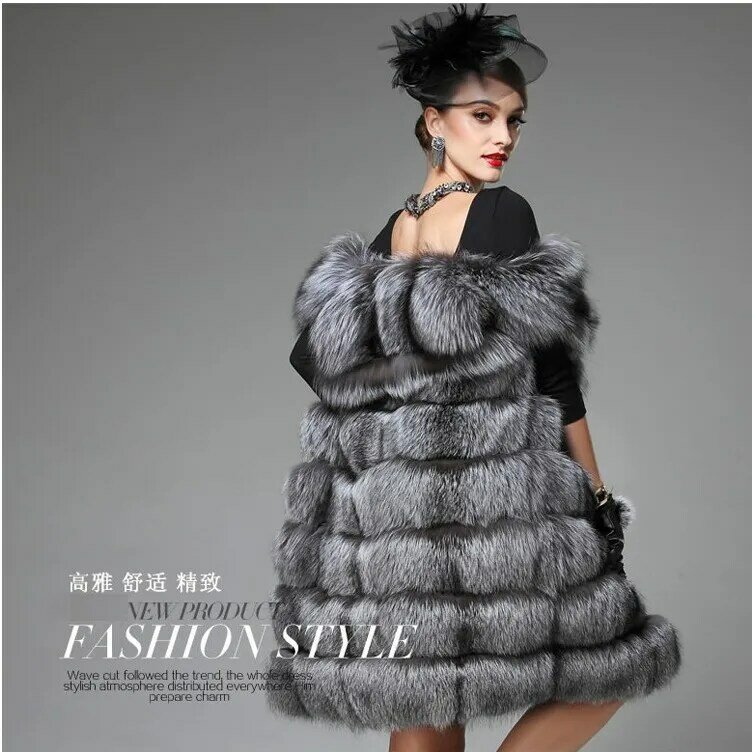 Wholesale High Imitation Fox Fur Vest New Vest Whole Leather Silver Fox Long