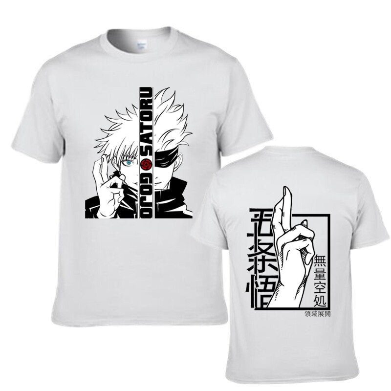 Camiseta con estampado gráfico de Gojo Satoru para hombre, camisa de manga corta con cuello redondo, informal, a la moda