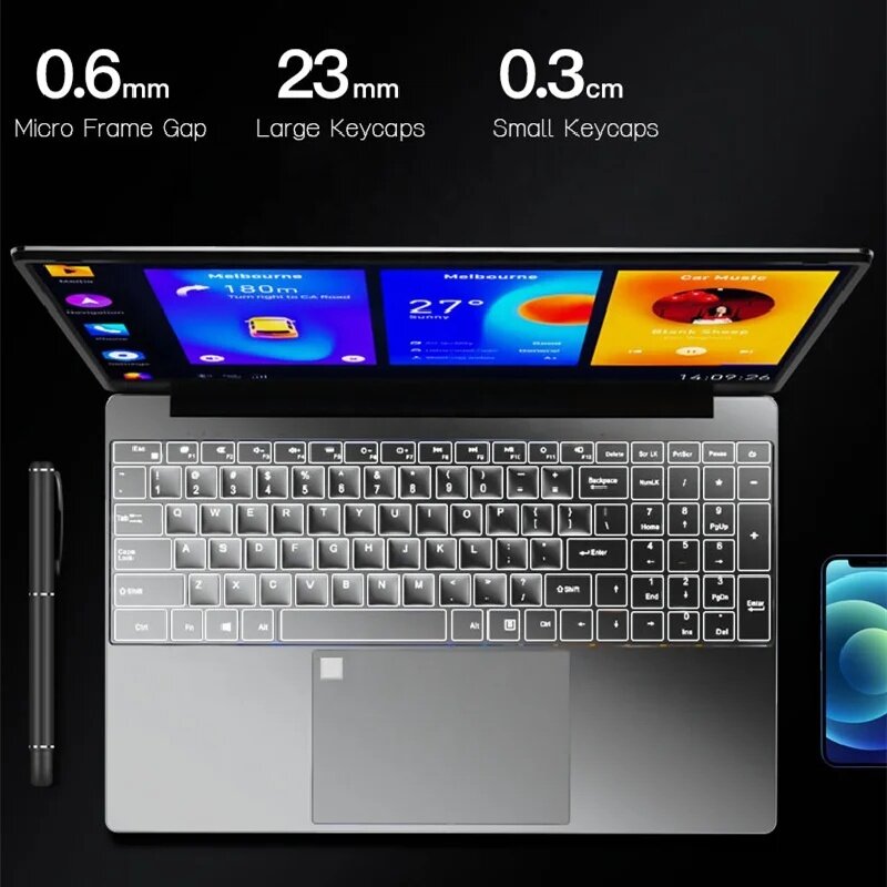 Laptop 15.6 Inch Intel Celeron N5095 32GB DDR4 2TB SSD Windows 11 HD Camera Backlit Keyboard Fingerprint Unlock Notebook PC