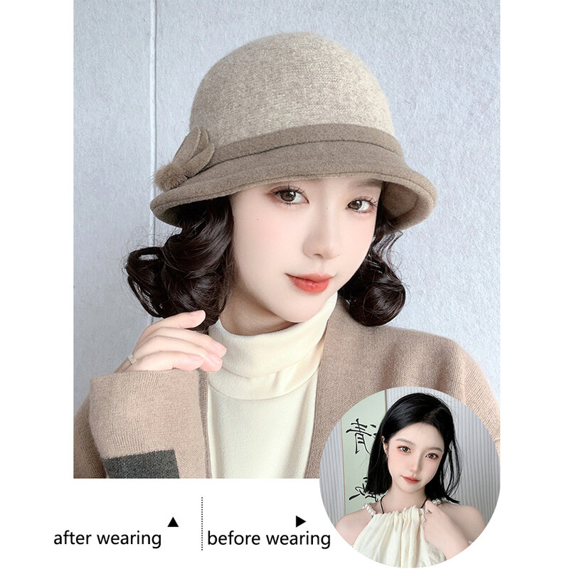 Autumn And Winter Hat Wig Fashion Thick Wool Fisherman's Hat Lazy Roll Foreign Style Aging Short Curly Hair Cove