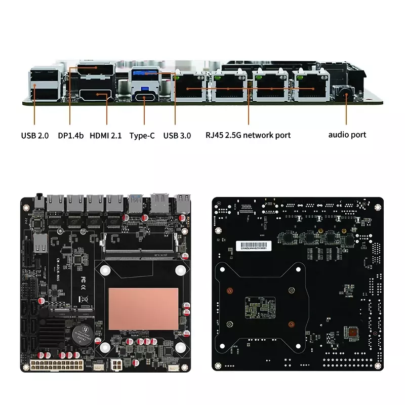 N100/I3-N305 Nas Board Ddr5 Moederbord 4x Intel I226-V 2.5G 2 * M.2 Nvme 6 * Sata3.0 Hdmi2.0 Dp Mini Itx Bord Met Pcie 17X17Cm