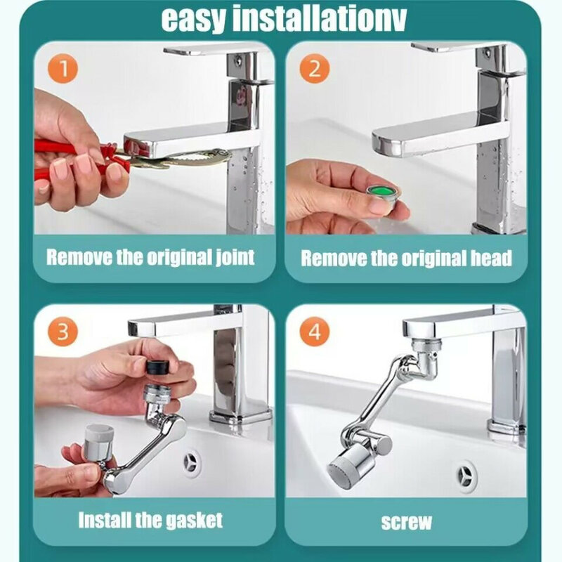 Metal Universal 1080 ° Swivel Robotic Arm Swivel Extension Faucet Nozzle Aerator Kitchen Sink Faucet Extender 2 Mode Aliran Air