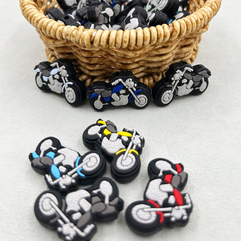 10 Stück neue Silikon Motorrad Baby Perlen Beißring Perlen Baby Kau spielzeug Perle DIY Nippel Kette Schmuck Zubehör Kawai Geschenke