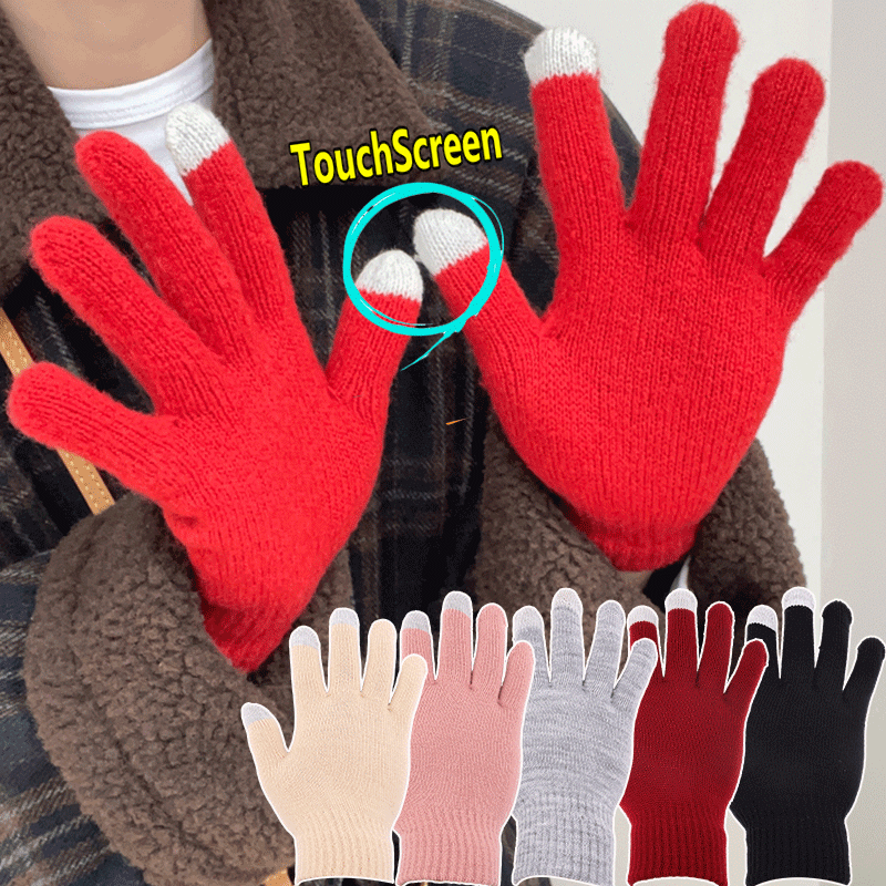 Winter TouchScreen Gloves Women Men Thicken Warm Stretch Knit Mittens Wool Full Finger Gloves Female Windproof Cycling Ski Glove