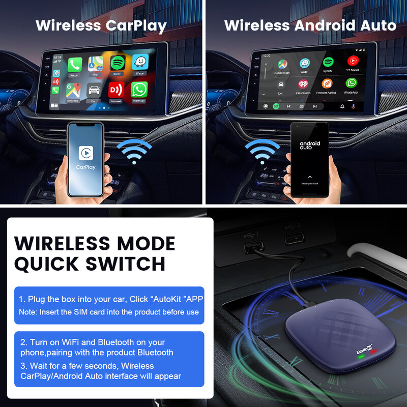 2024 NOWY CarlinKit CarPlay Ai Box Qualcomm 6125 8-rdzeniowy Android 13/11 Bezprzewodowy Carplay Android Auto Car Video TV Box Automatyczne łączenie Obsługa karty SIM WiFi