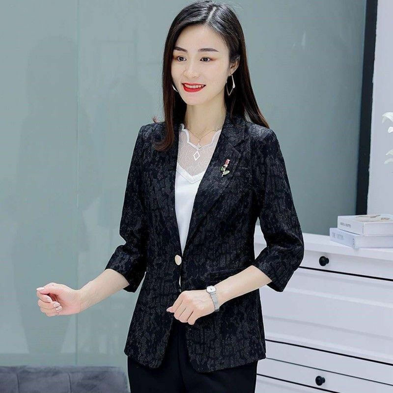 Jaqueta estampada de renda pequena feminina, elegante feminina, terno profissional, emenda, coreano, novo, primavera, verão, B11, 2021