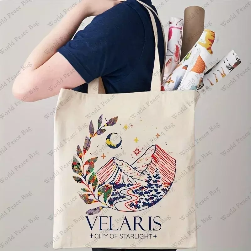 TW18 Velaris City Of Starlight Pattern Tote Bag, Casual Canvas Shopping shopper Shoulder