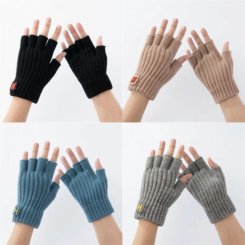 Knitted Fingerless Gloves Daily Thick Elastic Half Finger Gloves Warm Windproof Driving Gloves Writting Office