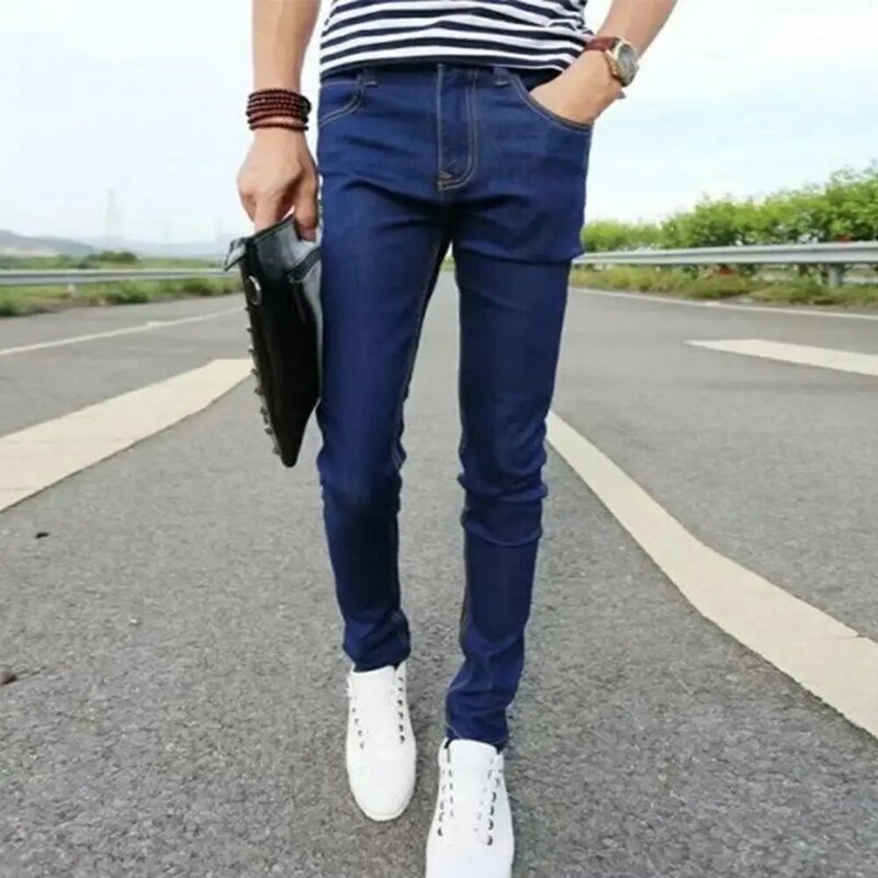 Джинсы-Карандаш мужские облегающие, простые эластичные брюки из денима с 3D вырезом, повседневная одежда на осень