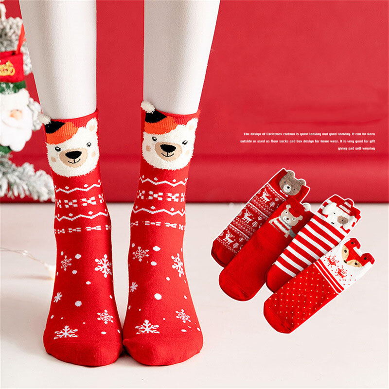 1 пара рождественских носков, женские носки для девочек, зимние теплые носки средней длины, парные хлопковые носки, новогодние и рождественские подарки