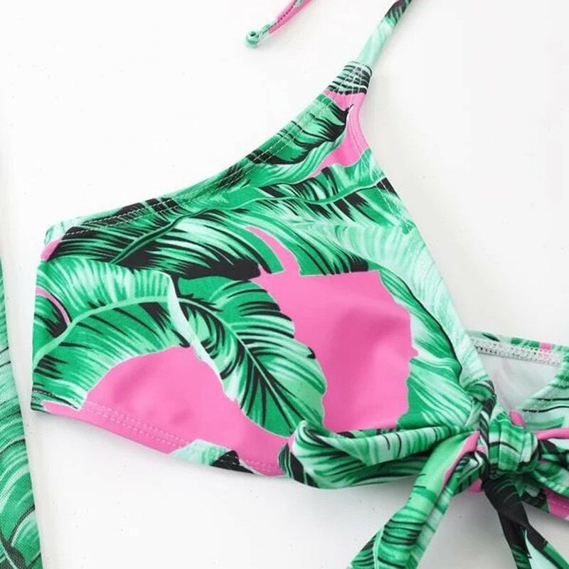Women's New Border Swimwear Three Piece Bikini Flower Print Drawstring Lace Up Swimwear Swim Tights for Women 2x