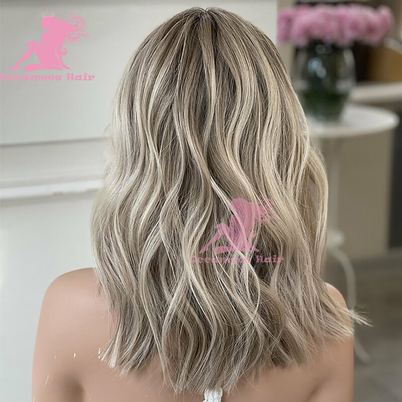 Lace Wig Human Hair Brown Ombre Highlight Ash Blonde Transparent Swiss 13x4 Lace Front Wigs Preplucked Full Lace Glueless Human