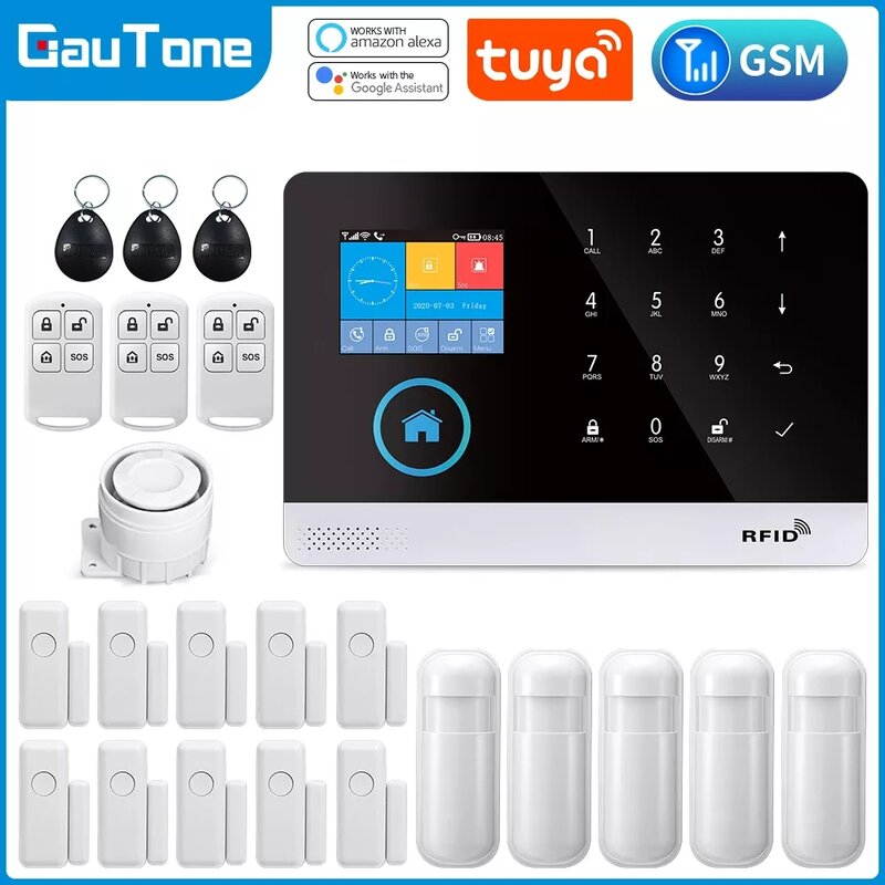 GauTone-PG103 Sistema de Alarme para Casa, Segurança Contra Roubo, 433MHz, WiFi, GSM, Sem Fio, Tuya Smart, House App Control