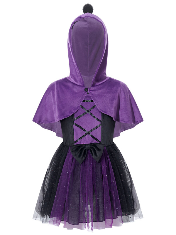 Kleinkinder Mädchen Halloween Hexe Kostüme Samt Shiny Tüll Tank Kleid Mit Kapuze Cape Zwei-stück Anzug für Party Kleid cosplay kostüm