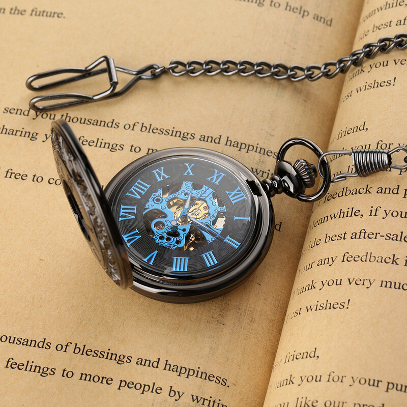 Vintage Charm rzymskie cyfry mechaniczne ręczne nakręcanie męski zegarek kieszonkowy antyczny stylowy prezent na święto dziękczynienia zegarek torba w stylu Retro