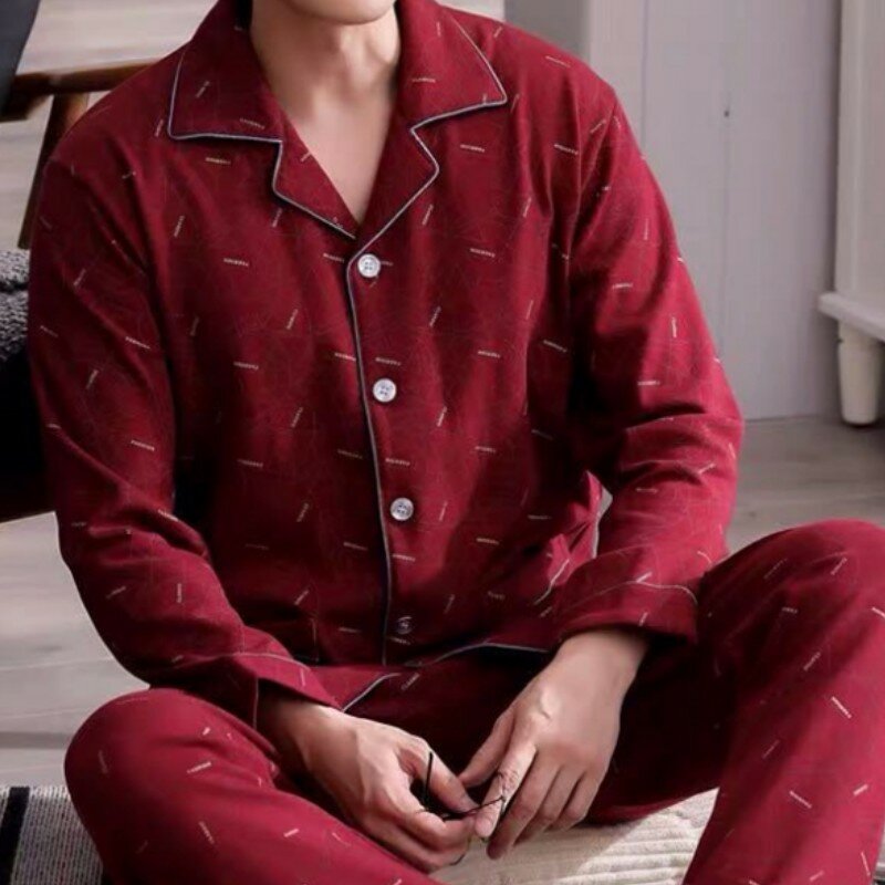 SUO&CHAO 100% Cotton Pajamas Set For Men's Loose Casual Plaid Sleepwear Pyjamas Home Clothes Nightgown Homewear