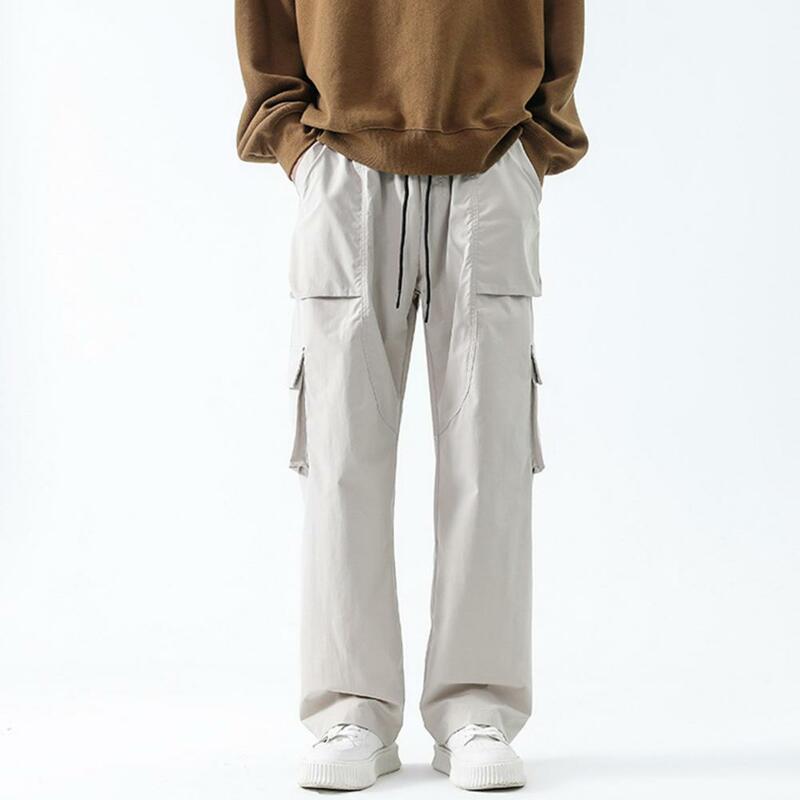 Pantalon Cargo Solide avec Poches pour Homme, Vêtement à Jambes Larges et Droites, Style Streetwear