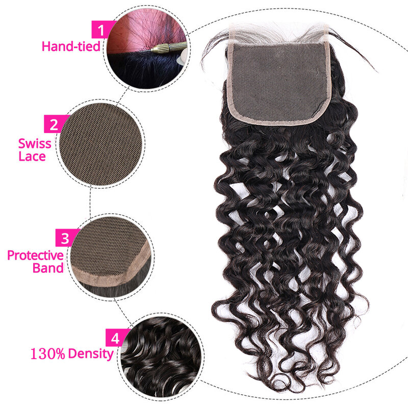 Upermall Water Wave 13x4 Lace Frontal & HD Transparent Swiss 4×4 Closure Pre Plucked Brazilian Remy Human Hair For Black Women