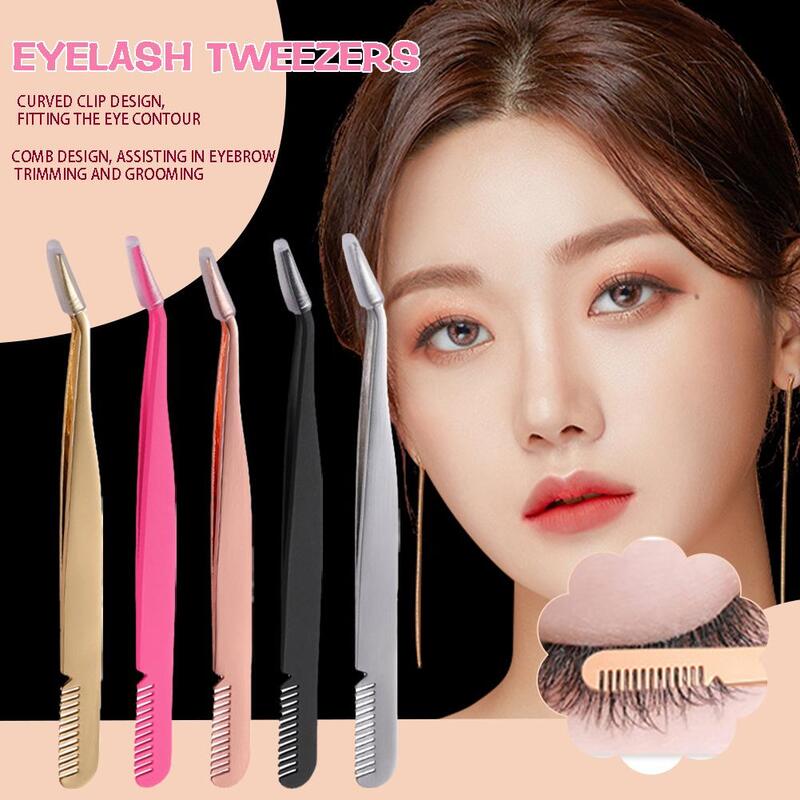 Eyelash Tweezers Stainless Steel Eyelash Extension Tweezer with Comb False Lash Application Tool for Girls Women Beginner Makeup