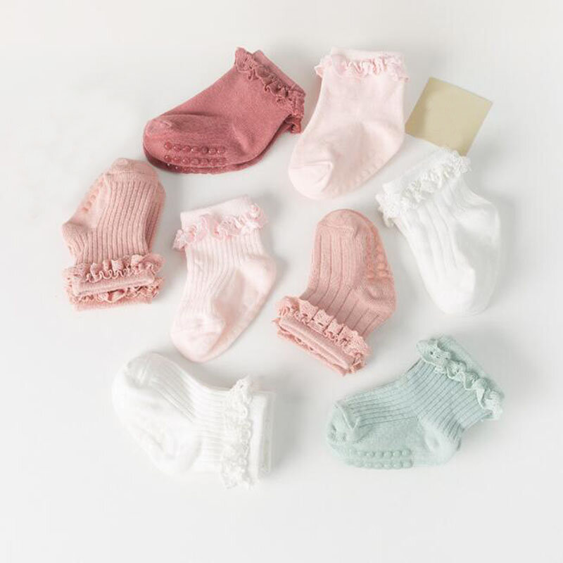 4 Paar/partij Nieuwe Baby Kinderen Antislip Herfst Winter Katoenen Sokken Effen Kleur Baby Voet Sokken