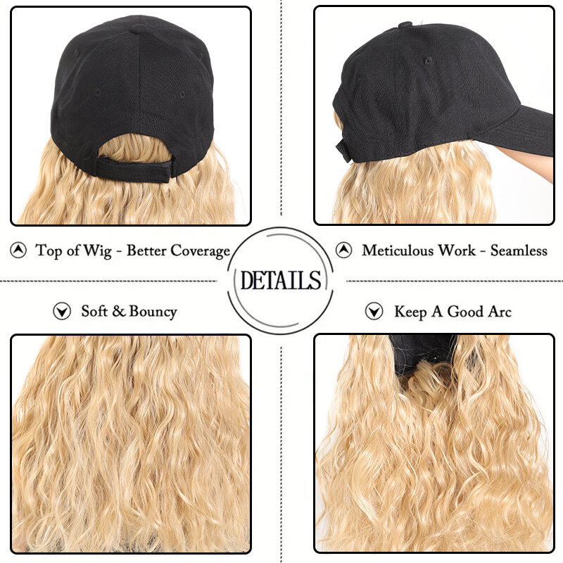 Daily Copa America Baseball Hat Short Roll Wig Synthetic Wig Adjustable Size Women's Wig Suitable for Various Occasions