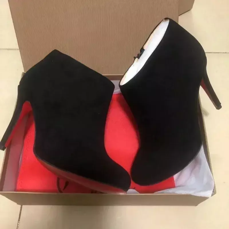 Женские ботильоны с круглым носком, роскошная модная пикантная обувь с кристаллами и красной подошвой, осенние ботинки, 10 см