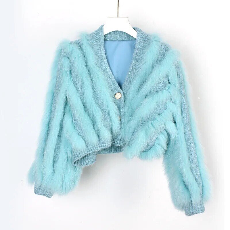 Suéter de piel de zorro Geuine para mujer, cárdigan corto Real, chaleco de piel H3, novedad de 2023