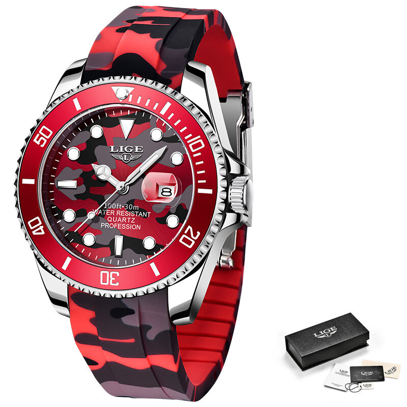 LIGE kamuflaż wojskowy męskie zegarki sportowy silikonowy zegarek dla mężczyzn wodoodporny Luminous kwarcowy zegarek męski Relogio Masculino