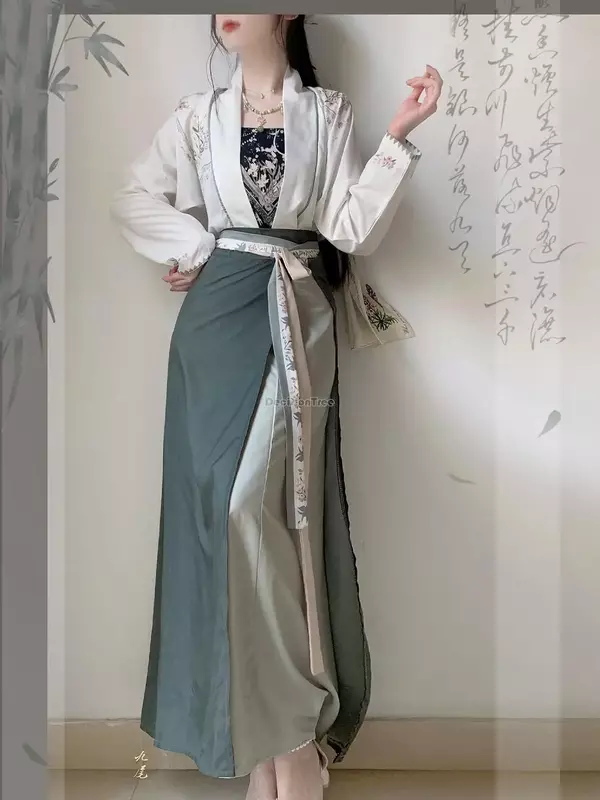 Hanfu chino mejorado para mujer, ropa de la dinastía song, conjunto de tres piezas, primavera y verano, estampado diario, retro, s380, 2023