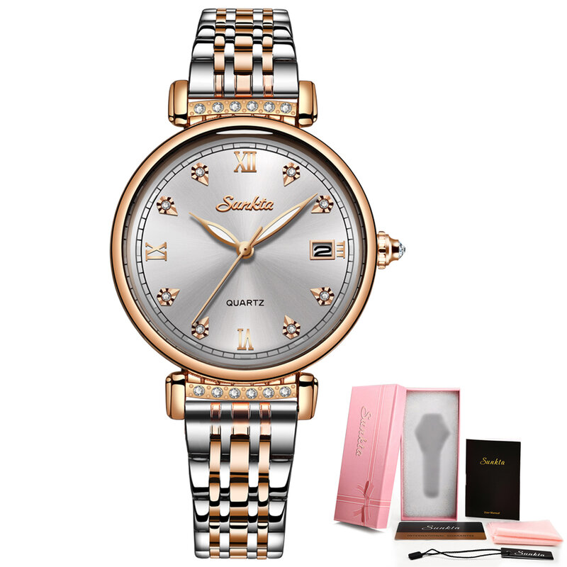 LIGE jam tangan wanita, minimalis mewah gaya baja noda tahan air kuarsa emas mawar perempuan
