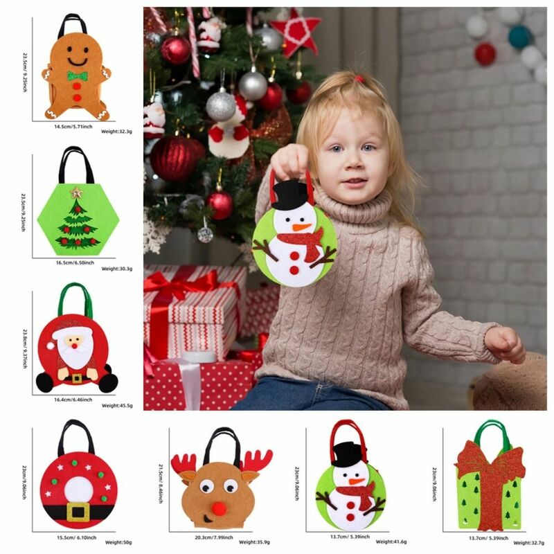 Saco do presente do Natal para crianças, árvore de Natal, alce, homem do gengibre, boneco de neve, Papai Noel bonito, saco dos doces, bolsa do jardim de infância