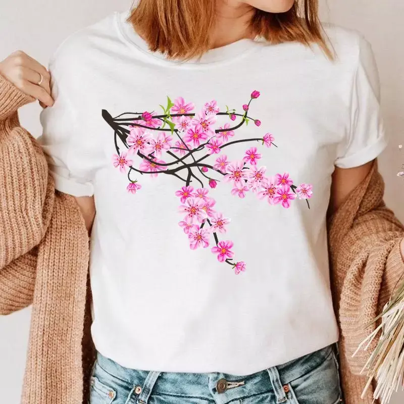T-shirt à manches courtes avec imprimé graphique de dessin animé pour femme, haut à la mode pour femme, t-shirt femme, vêtements d'automne, fleur, années 90