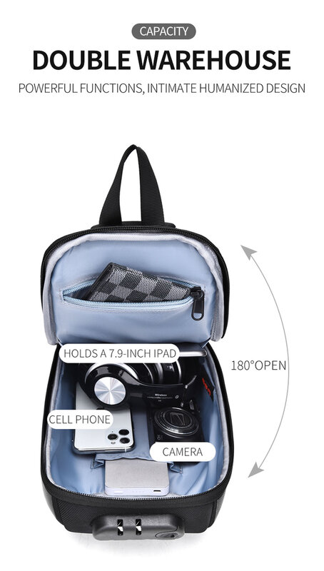 حقيبة ظهر ذات حمالة USB مكافحة سرقة الرجال Crossbody حقيبة صدر للرجال حقيبة الكتف Daypack عادية