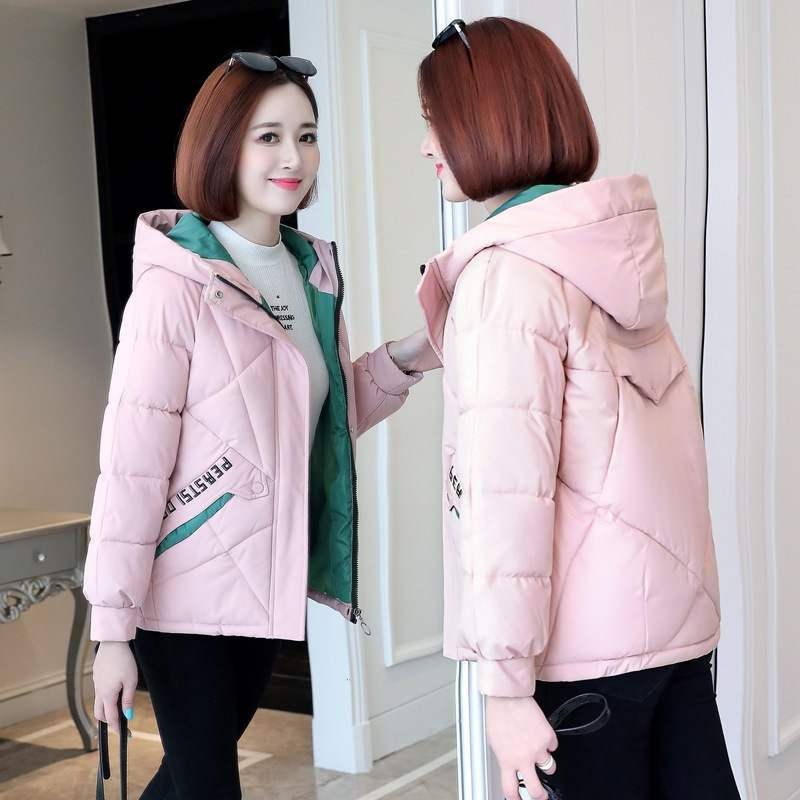 Jaqueta de algodão com capuz feminino, parkas de inverno curto, jaqueta acolchoada, casaco quente feminino, outwear casual solto, tops da moda coreana, 2023