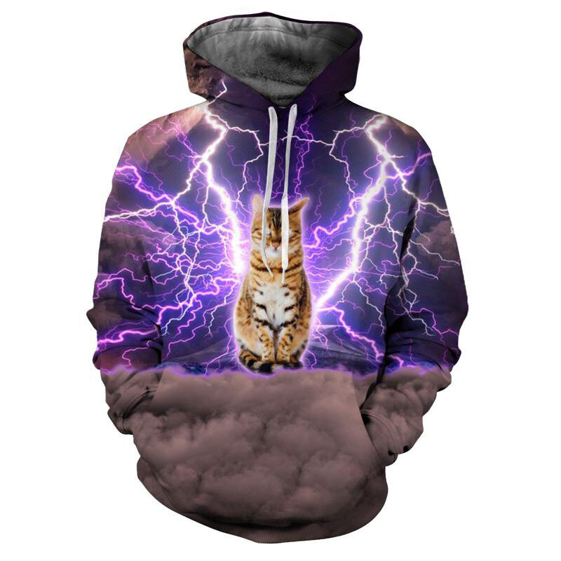 Sweat à capuche imprimé 3D Cat Rains pour hommes, chemise de protection à manches longues, vêtements décontractés, tendance de la rue, animal mignon, amusant, nouveau