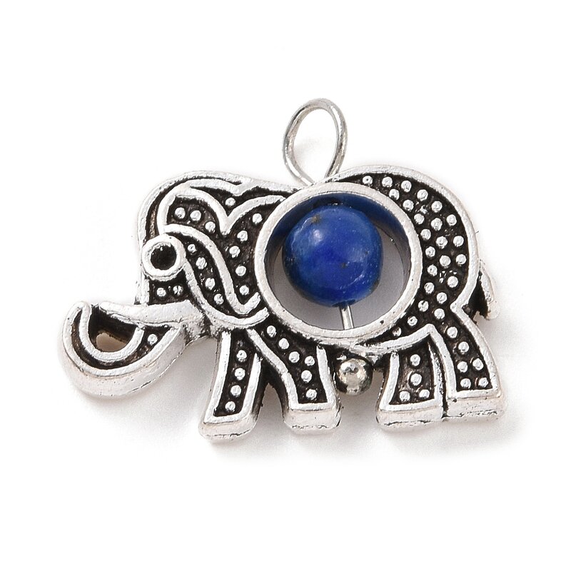 10pcs Natural Mixed Stone Elephant Charms Animals Pendants with Alloy Findings for DIY Necklace Making Jewelry Supplies Crafts