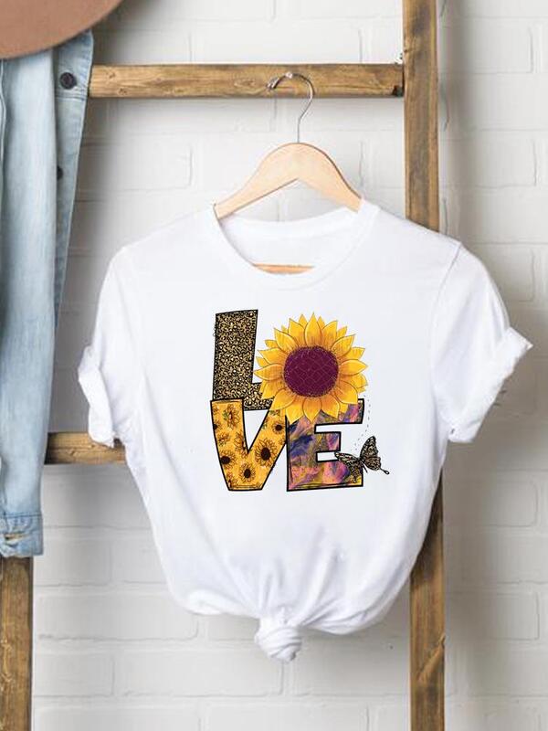 Letra de amor tendência 90s borboleta roupas femininas t manga curta impressão camisetas senhoras roupas casuais moda feminina gráfico t