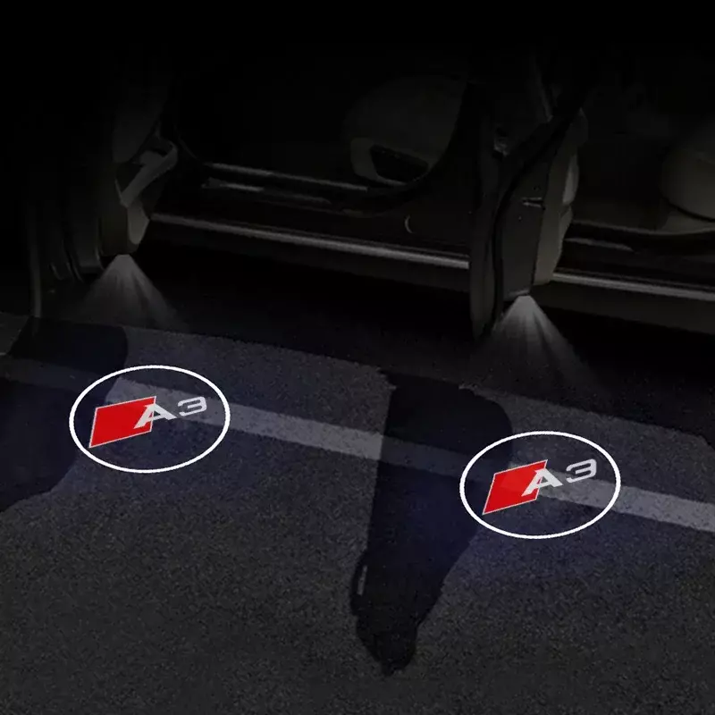 Porta do carro LED Bem-vindo projetor de cortesia, luzes de sombra fantasma para Audi A3, logotipo 2012, 2013, 2014, 2017, 2018, 2019, 2020, 2021, 2022, 2pcs