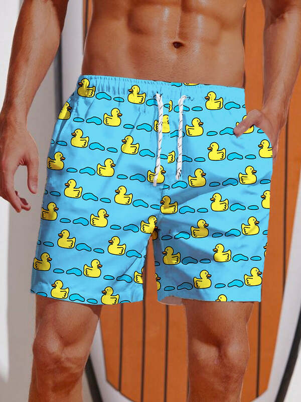Pantalones cortos con estampado de pato amarillo Hawaiano para hombre, bañadores cortos con cintura elástica, estampado 3D, ropa de calle transpirable, novedad de verano