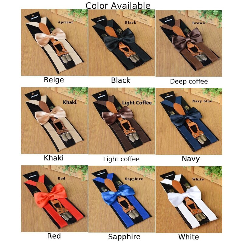 Conjunto de tirantes y pajarita de Color sólido para hombre y mujer, correas de cinturón ajustables de alta elasticidad para fiesta de boda, Unisex