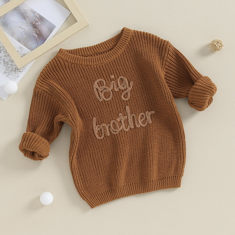 Lioraitiin sweater katun anak-anak, atasan rajut longgar Pullover bordir huruf lengan panjang untuk musim dingin 2023-09-18